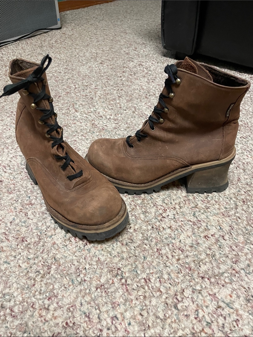 Vintage Destroy leather Lace-Up Chunky lug sole Heel Boots- cool